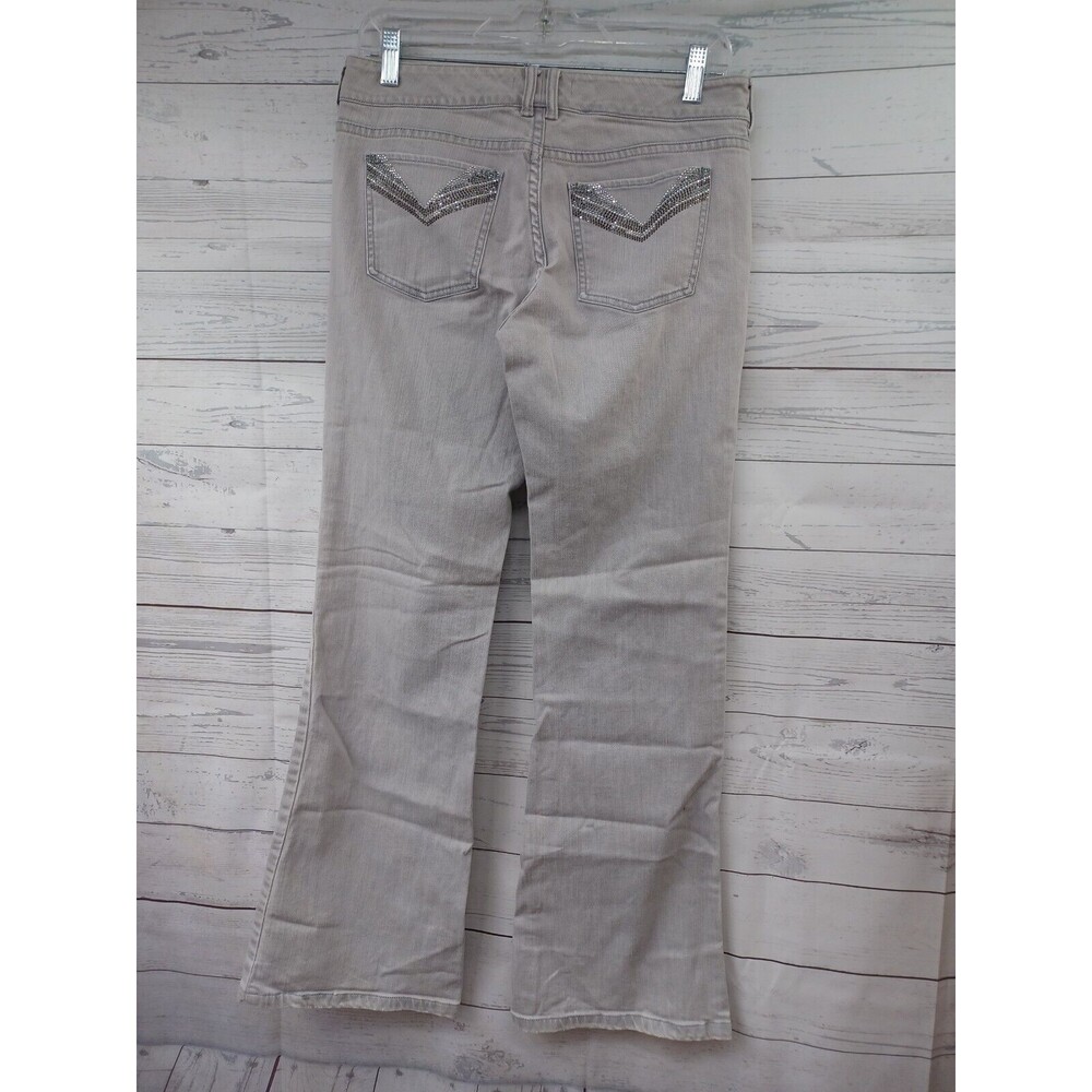 White House Black Market Women's Rhinestone Detail Flare Leg Grey Jeans Noir 4R